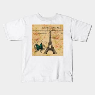 vintage butterfly paris eiffel tower fashion Kids T-Shirt